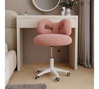 OSKOPWRC Silla de tocador giratoria, silla de maquillaje ajustable en altura con ruedas, funda de felpa con lazo, silla de oficina en casa con soporte lumbar, cómoda silla de escritorio sin brazos