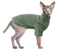Oslueidy Ropa para gatos Sphynx, camiseta de cuello alto para felinos sin pelo, sudadera disfraz camisa con mangas, suéter para Sphynx/Cornish Rex/Devon Rex/Peterbald (verde, L)