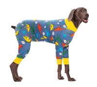 Oslueidy Traje de Recuperación para Perros Después de la Cirugía, Pijama para Perros Grandes y Medianos, Traje de Cirugía (Amarillo Azul, 5XL)
