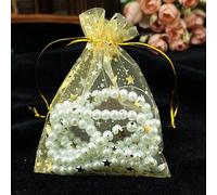 OSMARI 50 unids/lote Bolsas de joyería de organza de estrella y luna Bolsitas transparentes de tul Bolsa de regalo con cordón Bolsas de recuerdo de fiesta de boda Organizador de joyas-oro, 9x12 cm