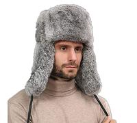 OSMARI Sombrero de piel sintética para hombre, sombrero de aviador ruso, unisex, de piel sintética, gorra de piloto, sombrero de invierno con solapa para las orejas, sombrero esquimal, Gris XL