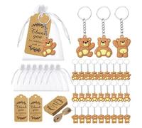 Osmond 20 llaveros de oso de regalo para baby shower, bolsa de organza, etiqueta de papel kraft de agradecimiento para invitados, niñas, niños, suministros de fiesta de cumpleaños