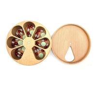 Osmond Caja Decorativa para Guardar Joyas, Caja de Madera con Clasificación de Múltiples Rejillas para Medicamentos, Caja Redonda para Guardar Pastillas, Caja de Madera