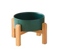 Osmond Cuenco Elevado Cerámica Doble para Perros Grandes, Comederos Agua y Comida para Mascotas, Suministros Alimentación para Perros Pequeños, Medianos y Grandes con Soporte Madera C