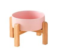 Osmond Cuenco Elevado Cerámica Doble para Perros Grandes, Comederos Agua y Comida para Mascotas, Suministros Alimentación para Perros Pequeños, Medianos y Grandes con Soporte Madera D
