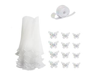 Osmond Kit de papel de regalo de flores blancas de 4.37 yardas, de encaje perlado para , tul ondulado con cintas y mariposas 3D
