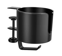 Osmond Portavasos de Escritorio Universal Ajustable con Brazo de Sujeción Antideslizante, con Clip para de Café y Gancho, Color Negro.
