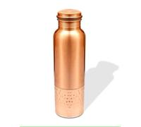 OSNICA Botella de agua de cobre sin juntas para viajeros a prueba de fugas de cobre ayurvédico Recipiente elegante para deportes, fitness, yoga, beneficios naturales para la salud 900 ml (mitad lisa)