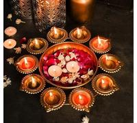 OSNICA Cuenco decorativo de latón con forma de flor Diya para el hogar, cuenco hecho a mano para flores flotantes y decoración de mesa | Artículos para decoración del hogar Diwali (14 pulgadas)