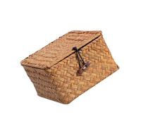 OSNIYAW Cesta de mimbre natural hecha a mano con tapa para decoración elegante del hogar y solución de almacenamiento práctica, contenedor a prueba de polvo