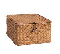 OSNIYAW Cesta de mimbre natural hecha a mano con tapa para decoración elegante del hogar y solución de almacenamiento práctica, contenedor a prueba de polvo