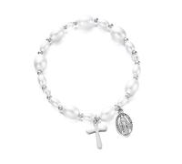 OSNIYAW Cómoda pulsera de perlas y crucifijo para fiestas informales en el camino al trabajo, pulsera retro para muñeca, pulsera de perlas de crucifijo a la moda, Einheitsgröße, como se describe