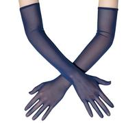 OSNIYAW Guantes finos y transpirables para mujer, extra largos, 54 cm, elásticos, cómodos, con diseño elegante, ropa de brazo para diferentes ocasiones, guantes de noche, azul marino, Talla única