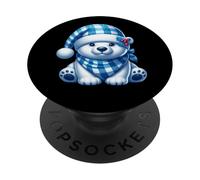 Oso Acogedor con Sombrero de Cuadros Azules Festivo PopSockets PopGrip Adhesivo