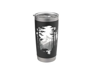 Oso Bosque Árboles Montañas Vida Silvestre Naturaleza Animal Vaso térmico de acero inoxidable de doble pared
