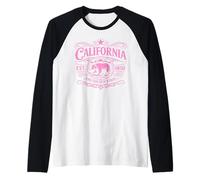 Oso California 1850 Vintage SoCal Norcal Los Ángeles Rosa Camiseta Manga Raglan