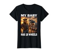 Oso Camionero Conductor de camión Papá My Baby has 18 Wheels Camiseta gráfica económica, Mujer, Negro, L