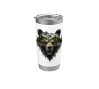 Oso Cara Vida Silvestre Bosque Árboles Naturaleza Animal Vaso térmico de acero inoxidable de doble pared