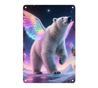 Oso con Alas De Neón sobre Un Paisaje Helado Metal Cartel Retro Carteles De Pared De Metal Vintage Letrero De Estaño para Hogar Cerveza Bar 20X30Cm