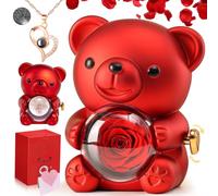 Oso con Rosa Eterna y Collar Te amo en 100 Idiomas, Caja de Regalo Romántica con Flor Preservada, Ideas de Regalo para Mujer, Mamá, Novia, Esposa en Navidad, San Valentín, Día de la Madre y Cumpleaños
