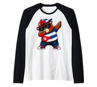 Oso Dabbing Cuba Bandera Cubana Niño Celebración Patrimonio Camiseta Manga Raglan