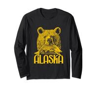 Oso de Alaska con Un Salmón Pescado Alaska Naturaleza Amante Vintage Manga Larga
