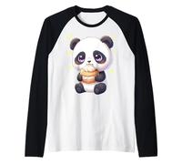Oso de bambú Kawaii Panda Munching Happily Camiseta Manga Raglan
