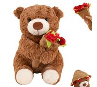 Oso de flores de rosas: el ramo se puede convertir en un sombrero, osos de flores de gorro de punto magnético, regalo de oso de rosa de peluche transformador, para Navidad, aniversario (16in,Brown)