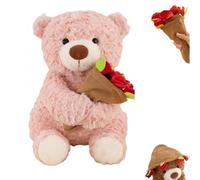 Oso de flores de rosas: el ramo se puede convertir en un sombrero, osos de flores de gorro de punto magnético, regalo de oso de rosa de peluche transformador, para Navidad, aniversario (10in,Pink)