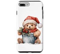 Oso de Navidad con sombrero de Papá Noel jugando con cubo lleno de nieve Carcasa para iPhone 7 Plus/8 Plus