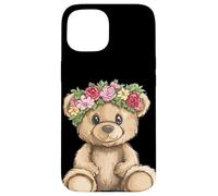 Oso de peluche alegre que florece en elegancia floral Carcasa para iPhone 15