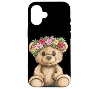 Oso de peluche alegre que florece en elegancia floral Carcasa para iPhone 16