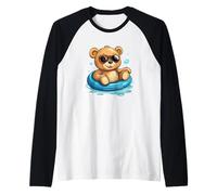 Oso de Peluche Amante del Agua en un Anillo Flotante Camiseta Manga Raglan