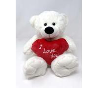 Oso de peluche blanco con corazón rojo con texto "I Love You" escrito en él | Ideas de regalo para novia | esposa | cumpleaños, día de San Valentín | Navidad | aniversario (blanco, 10.5 pulgadas)