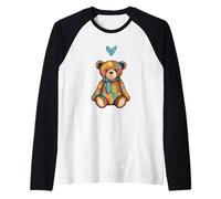 Oso de Peluche con corazón Lindo Oso de Peluche Amor Dibujo Camiseta Manga Raglan