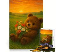 Oso de Peluche con Flores al Atardecer, Rompecabezas de 1000 Piezas para Adultos, Regalos, para Fortalecer la Memoria, Momentos de Serenidad, Calidad, Borde, Deseo de Papá Noel 38x52cm