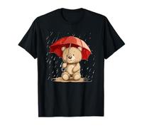 Oso de peluche con paraguas rojo para amantes de los días de lluvia Camiseta
