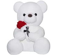 Oso de peluche con rosa, dulce peluche como regalo para niños, niñas, cumpleaños, Navidad, día de San Valentín (23 cm, blanco)