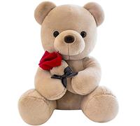 Oso de peluche con rosa, dulce peluche como regalo para niños, niñas, cumpleaños, Navidad, día de San Valentín (45 cm, marrón)