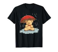 Oso de peluche divertido bajo la lluvia con disfraz de paraguas rojo Camiseta