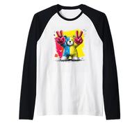 Oso de Peluche Doble Paz Graffiti Pop Arte gráfico Cartel Animal Camiseta Manga Raglan
