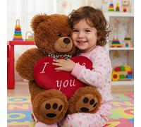 Oso de peluche L marrón 50cm con cojín corazón 26cm