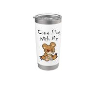 Oso de peluche malvado de miedo ven a jugar conmigo lindo oso de Halloween Vaso térmico de acero inoxidable de doble pared