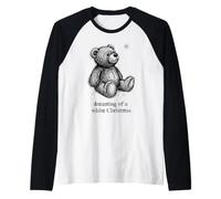 Oso de Peluche soñando con una Navidad Blanca Linda Camiseta Manga Raglan
