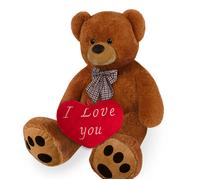 Oso de peluche XL marrón 100cm con cojín corazón 32cm