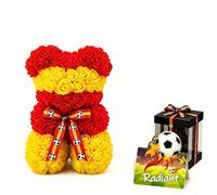 Oso de rosas eternas 26cm - Regalo Campeón Copa del Mundo 2026 España | Hecho a mano en flores PE, no se marchita nunca. Perfecto para el Día de la Madre, San Valentín y cumpleaños.