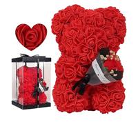 Oso De Rosas - Oso De Flores Artificiales | Oso De Rosas Con Caja | Oso De Peluche De Rosas | Regalos Para Mujer | Regalos Para Cumpleaños/San Valentín/Bodas/Día La Madre/Aniversarios, (24x16 CM)