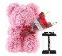 Oso de rosas | Oso de peluche de flores | Lindo oso de flores de 9.45 pulgadas con caja transparente | ramo de oso de peluche | oso de pétalos de rosa, regalo romántico para decoración del hogar