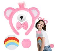 Oso Disfraz Accesorios Set, Peludas Diadema Orejas Oso Nariz Pajarita pegatina y Cola, Complementos Disfraz Animal Niños Adultos para Halloween Carnaval Cosplay Cumpleaños Fiesta Temática (Rosa)