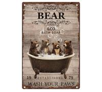 Oso En La Bañera Oso Lávate Las Patas Letrero De Estaño Letrero De Metal Decorativos Cartel De Metal Para Sala De Estar Cocina Habitación 20X30cm